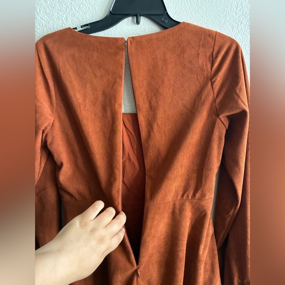 Francesca’s Paulette Corduroy Long Sleeve Rust Orange Mini Dress S - Picture 11 of 16